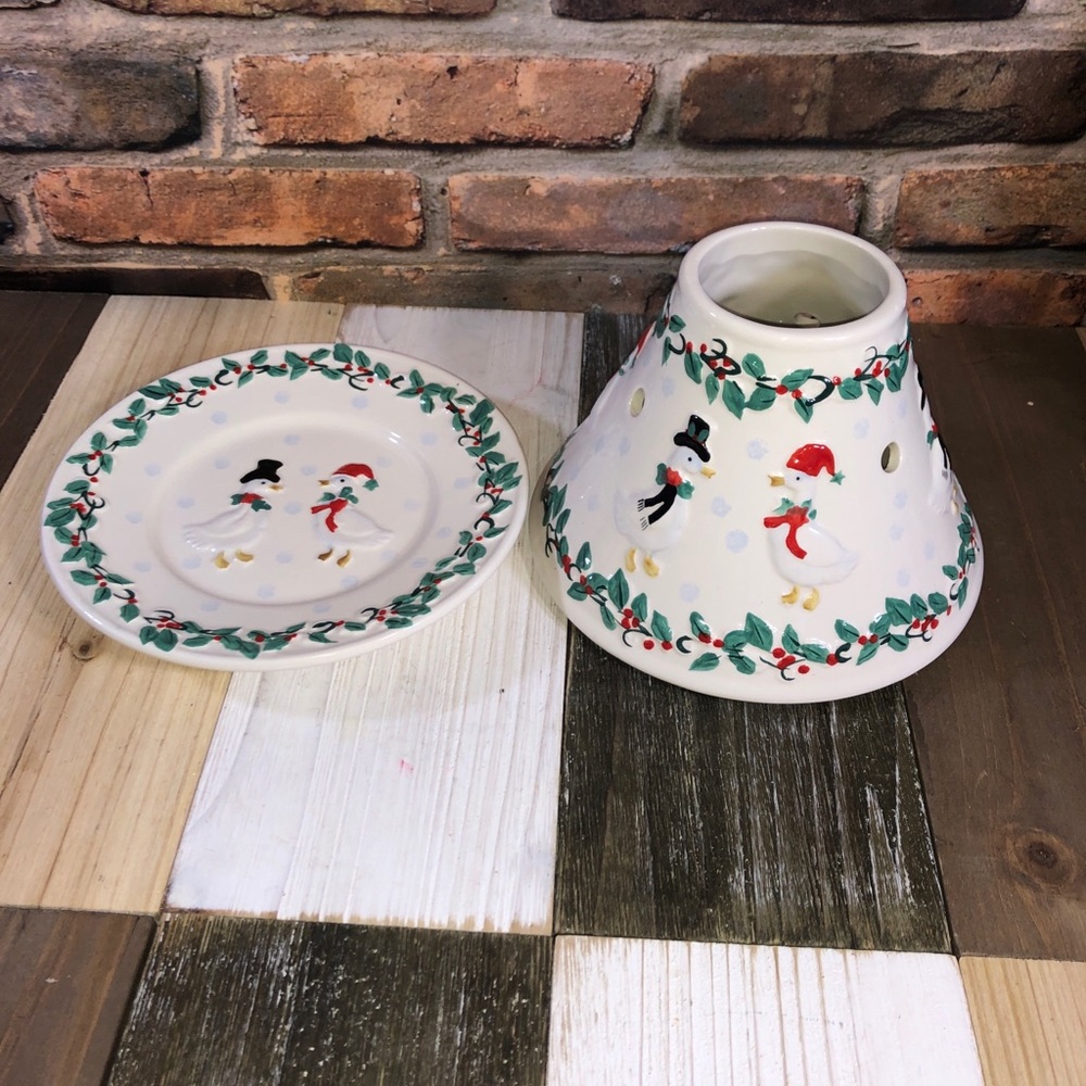 Ceramic Christmas Candle Holder Plate & Topper